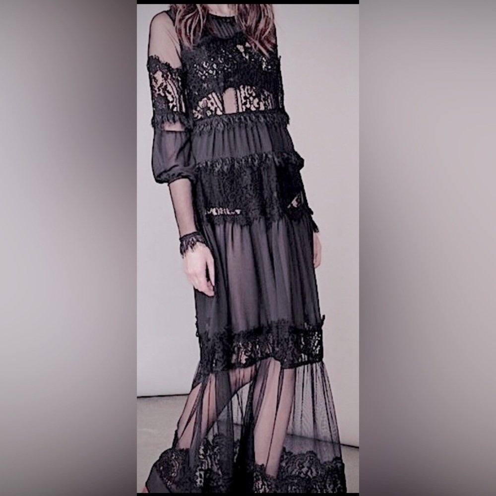 For Love And Lemons Black Lace Maxi Dress